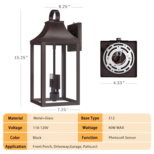 15" Oil Rubbed Bronze Dusk to Dawn Outdoor Lighting 2-Light, Outdoor Light Fixture Outside Modern Wall Sconce Lantern, Industrial Porch Light Wall Mount with E12 Sockets, Waterproof Exterior Lamp by MYHXQ - Image 7