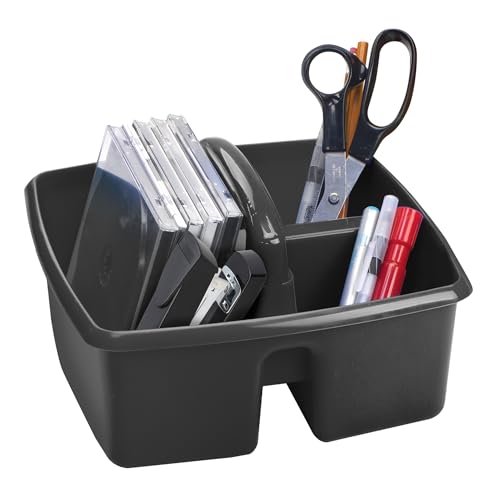 Image of Storex 3-Compartment Small Cleaning Caddy - Multipurpose Supply Organizer with Handle, Black, 6-Pack (00972A06C)