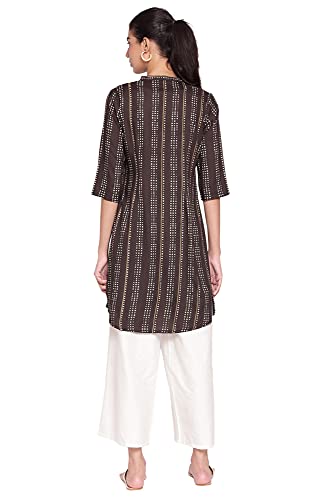 Image of W for Woman Black Mandarin Collar Striped A-line Kurta