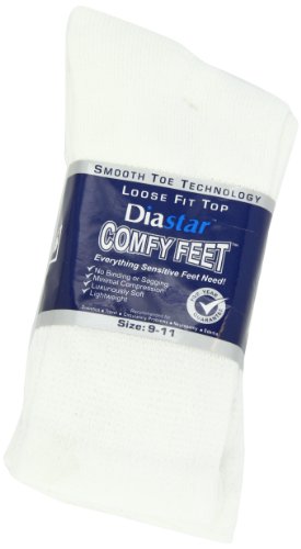 Diastar Comfy Feet Diabetic Socks, White, 9-11, 3 pack