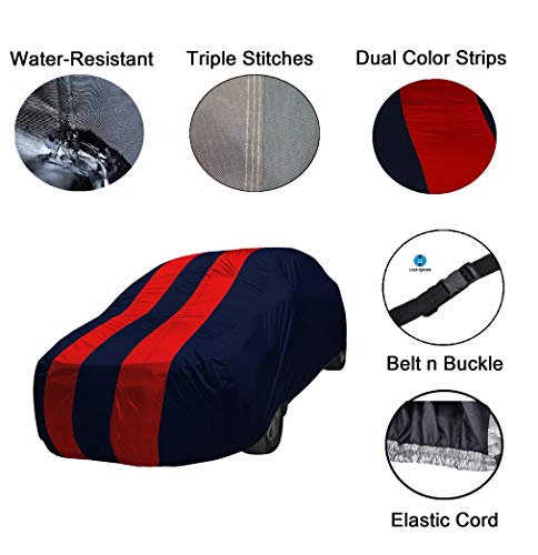 Image of Auto Hub Car Cover Compatible with Hyundai Santroo Xing (Model : 2003-2015) with Mirror Pocket, Weather Proof, Triple Stitched, Santroo Xing Cover- Navy-Red