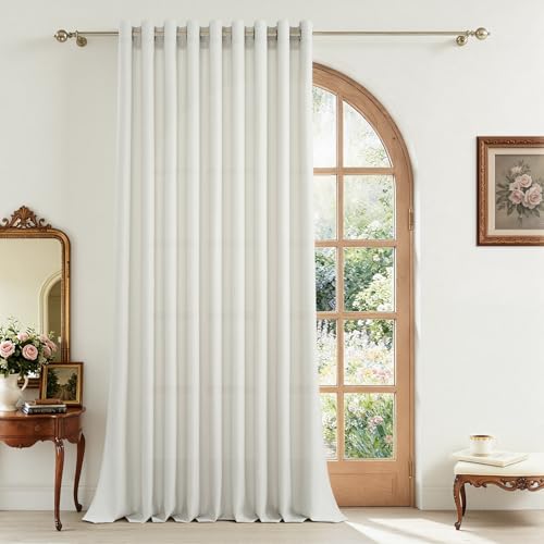 CUTEWIND Cortinas Lino Natural Translúcida Rusticas 1 Pieza 300x240 cm, Cortina Visillo con Ojales para Salon Dormitorio Juvenil Habitacion Matrimonio Comedor Modernas, Ecru
