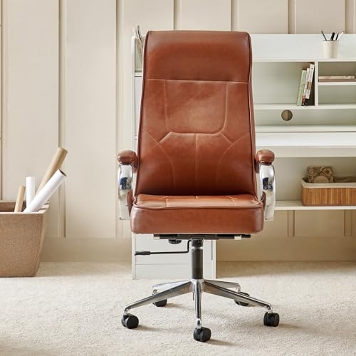 Image of Home Centre | Zuby | Faux Leather | High Back | Metal | Study and Office Chairs | Brown | 1 Year Warranty