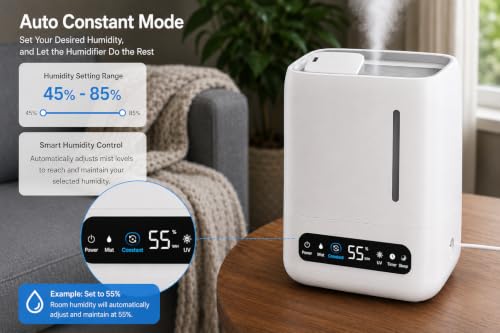 Image of BREEZOME Smart Ultrasonic Humidifier and Aroma Difuser, 4L Cool Mist Top Filling Humidifiers for Home & Bedroom, 360 Nozzle Auto Shut-Off with Timer,LED Display, Remote Control (White, 4 liter)