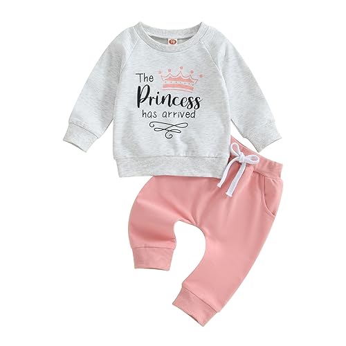 Image of Sejardin Toddler Baby Girl Clothes Long Sleeve Letter Print Sweatshirt and Stretch Jogger Pants Newborn Fall Winter Outfit