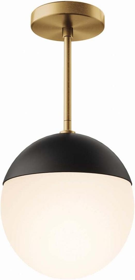 Pemberly Row 1-Light Metal and Glass Pendant Light, Opal Satin Brass Finish, Frosted Glass Shade, 70 in Adjustable Height, Modern Ceiling Light for Kitchen, Dining Room, Bedroom, or Office
