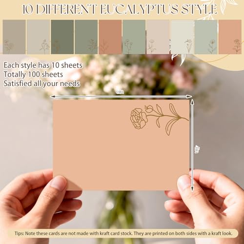 Image of Spiareal 100 Pcs Blank Note Cards Index Card, Green, 4 x 6 in, Floral