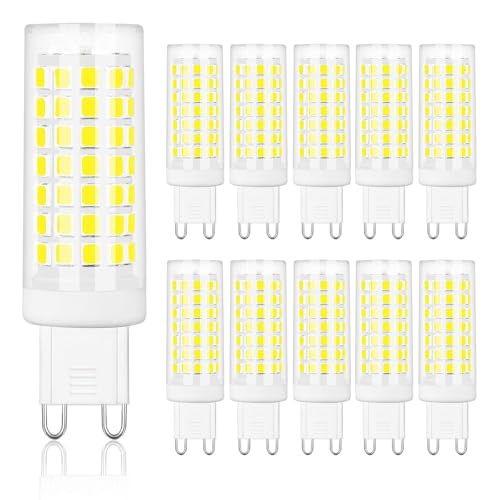 comzler G9 LED Bulb Bi Pin Base G9 6W LED Bulbs Daylight 6000K, G9 Light Bulbs for Chandelier, Ceramic Base, 60W Halogen Equivalent, Non-dimmable, 600LM, Pack of 10