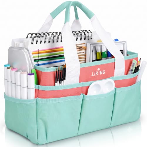 Image of JJRING Craft Organizer Tote Bag Art Storage Caddy Green and Orange