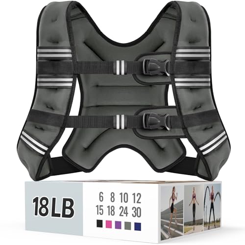 Image of Zeerun Weighted Vest, 6lb /8lb /10lb /12lb /15lb /18lb /20lb /24lb /30lb for Men Women, Reflective Stripe Adjustable Buckle, Comfortable Durable Rucking Vest for Walking Running Strength Training