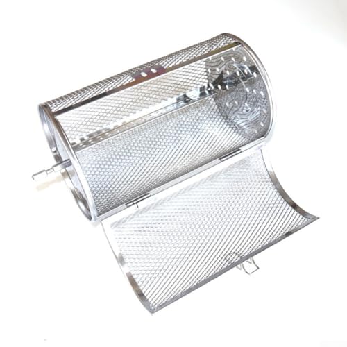 Jonikuper Jaula giratoria de acero inoxidable para asar granos de café, asar papas fritas y pollo frito, herramienta multiusos de cocina y parrilla al aire libre (F)