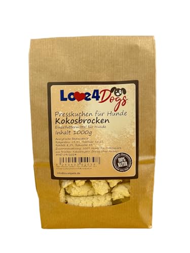 Love4Dogs Kokos-Brocken 1000g für Hunde, 1kg Preßkuchen, vegetarischer Pflege-Snack