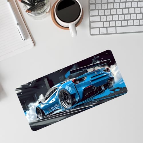Image of Moto Edition Desk Mat 23x11 Inch - Racing-Themed Keyboard & Mouse Pad for Office, Home & Gaming | Non-Slip Rubber Base, Waterproof Surface, Supercar & Bike Inspired Table Mat (Blue Drift)