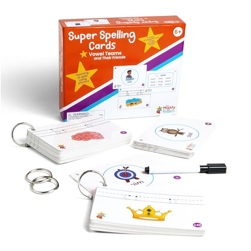 The Mighty Readers Super Spelling Cards: Vowel Teams and Their Friends Phonics Reading Spelling Activity Flashcards Grade 1 Grade 2 Grade 3, Medium