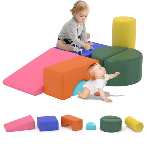 Image of SGmory Climbing Toys for Toddlers 1-3, Safe and Soft Foam Climbing Blocks for Crawling and Sliding, Lightweight Interactive Baby Play Gym, Indoor Active Playset for Toddlers and Kids (6PC-Colorful)