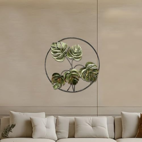 Image of Iron Big Handcrafted Multicolor Round Metal Leaf Abstract Wall Art Decorative Wall Frame Sculpture for Living Room Bedroom Drawing Room Home Decor