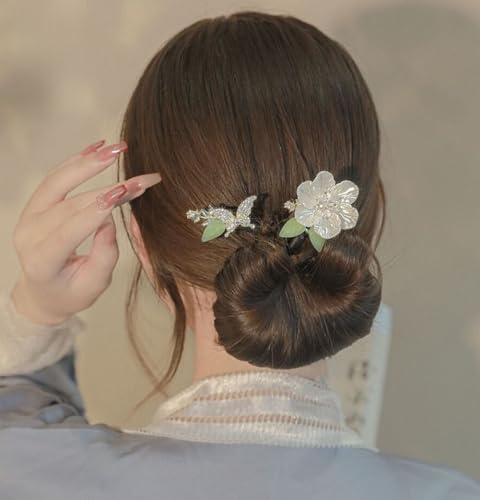 Camellia Flower Hair Bun Maker with Rhinestone Butterfly Crystal Twist Bun Maker French Hairstyle Twist Bun Maker Lazy Hair Curler Elegant Hair Accessories for Women Girls - Image 4