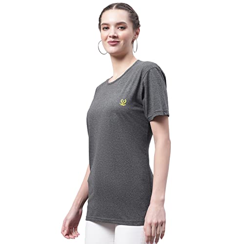 Image of Mack Jonney Women Round Neck Cotton Solid Regular Fit T-Shirt-T Anthraa 001-P
