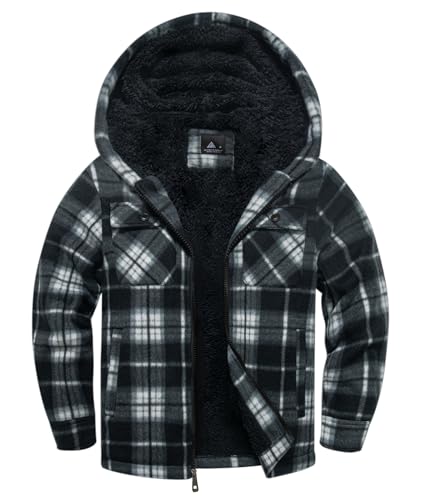 Image of V VALANCH Boys Flannel Jacket Hooded Fleece Lined Zip-up Hoodies Plaid Coat for Kids