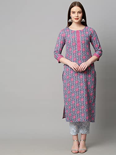 Image of ANNI DESIGNER Women's Cotton Blend Printed Straight Kurta With Pant