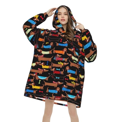 Sweat à capuche couverture teckel plaid géant à manches unisexe - 4