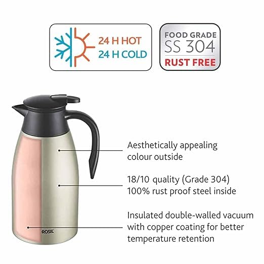 Image of Oyster- Stainless Steel 2 L Teapot with Handle | Double Wall Vacuum Insulated Thermosteel Carafe | BPA Free Jug for Tea /Coffee & Juice 24 Hours Hot & Cold [Silver]