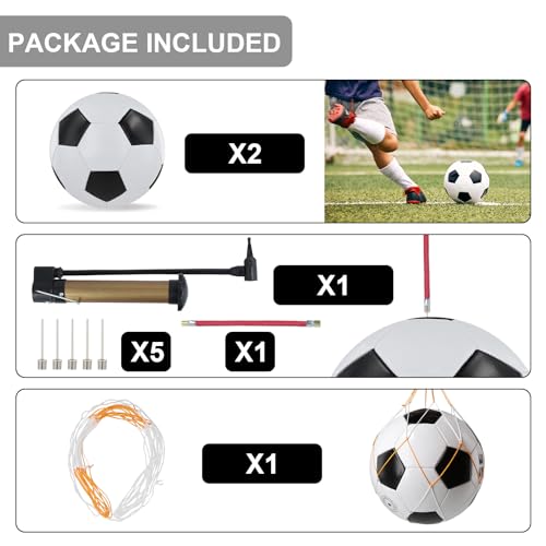Nexhyp 2 Pack Premium Leather Kids Football Size 5 - Durable Soccer Ball and Pump for Boys Girls Adults, All-Weather Indoor Outdoor Football Training & Competition Use (Black White) - Image 2