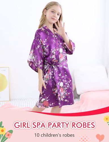 MORFORU 10pcs Girls Kids Silky Satin Daffodils Kimono Robe Sleepwear for Wedding Spa Birthday Party4