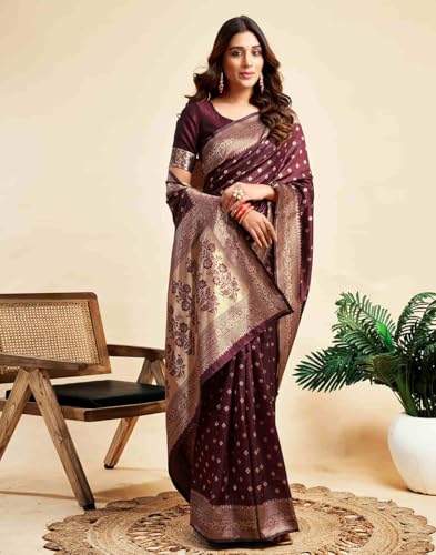 Image of C J Enterprise Women's Banarasi Saree Pure Kanjivaram Style Silk Saree With Blouse Piece for Wedding (Pari-160)