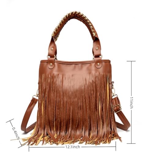 Image of IAMUHI Casual Rivets Fringed Shoulder Handbag for Women,Soft Vegan Leather Hippie Crossbody Purse Bag Hobo Bag