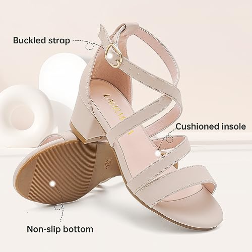 Girls Sandals Chunky High Heel Strappy Open Toe Ankle Strap Dress Shoes for Little Big Kids in Wedding Party4