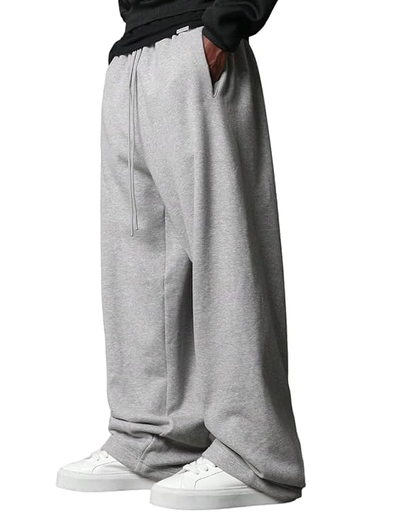 Men's Wide Leg Open Bottom Jogger Pants | Relaxed Fit Cotton Blend Sweatpants | Full Elastic Waist with Drawstring | Casual Baggy Track Pants for Gym, Travel-picture-56