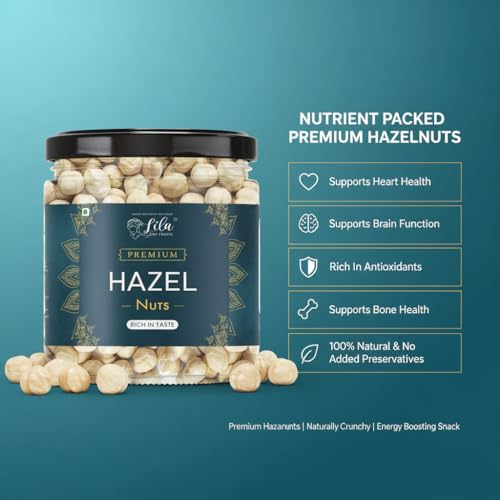 Image of LILA DRY FRUITS Hazelnuts 100 Grams | Roasted & Unsalted Hazel Nuts | Delicious Nut Snack for Baking and Snacking | Rich in Protein and Fibre | Premium Exotic Nut Dry Fruit Perfect for Giftings