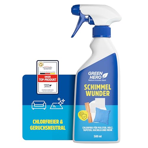 Green Hero Schimmelentferner Chlorfrei 500 ml | Für Polster, Wand, Holz, Tapeten, Textilien, Kacheln, Gardinen | Anti Schimmel, Sporen & Bakterien Spray zuverlässiges chlorfreies schimmelspray