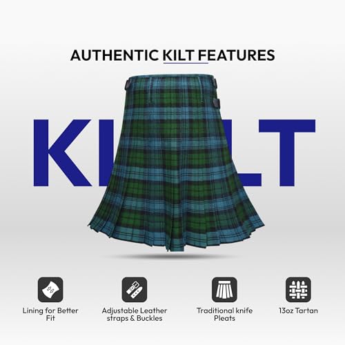 Image of 8 Yard Mens Kilt - Authentic Tartan Kilt for Men Highland Outfit for Weddings & Traditional Scottish Wear