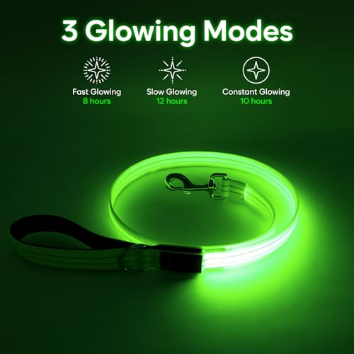 Kpuplol LED-Hundeleine für nächtliche Spaziergänge, wiederaufladbar, wiederaufladbar, reflektierend, leuchtet im Dunkeln, mit gepolstertem Griff, Sicherheits-Leine für kleine, mittelgroße und große