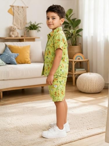 Image of superminis Boys Coordinated Set With Printed Rayon /Cotton Shirt and Shorts