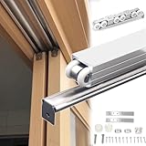 60 100 150 200 250 cm Bypass-Schiebetürbeschlag-Set, verdecktes Deckenschienensystem für Schiebetüren für Faltkleiderschränke und den Innenbereich(White,135cm/53in)