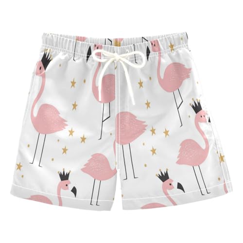 Flamingo Gold Stars Boys Swim Trunks Toddler Beach Board Shorts Quick Dry Kids Swimwear Bathing Suits XL