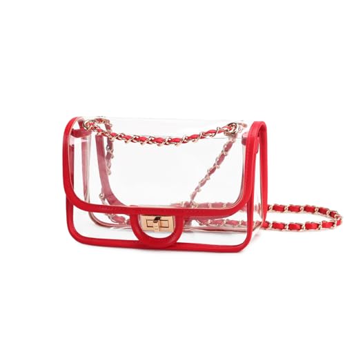 Image of Womens PVC Clear Purse Handbag with Chain Stadium Approved Clear Bag See Through Bag for Working and Concert