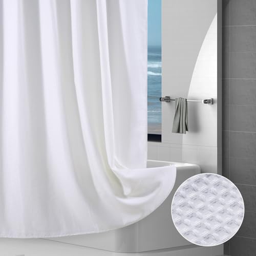 Cortina de Ducha Lujo para Baño, 256GSM Tela Resistente Waffle con Dobladillo Pesado, Recubrimiento Repelente al Agua, Evita la Penetración de Agua, Lavable, 183x183cm, para Ganchos Estándar, Blanca