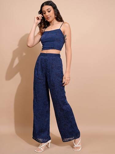 Image of Tokyo Talkies Women's Sleeveless Shoulder Straps Self Design Co-Ords| Stylish Co-Ords | Party Co-Ords