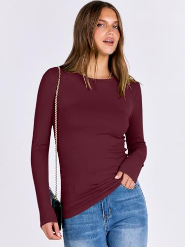 Image of ANRABESS Women Long Sleeve Shirts Rib Knit Slim Fit Tops Basic Tee Spring Outfits Casual T-Shirt Underscrubs Layer Clothes