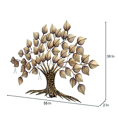 Image of Pooja Enterprises Tree Wall Art Golden with LED Size 55x2x38 Inch Powder Coated for Home Office Living Room Decoration Item