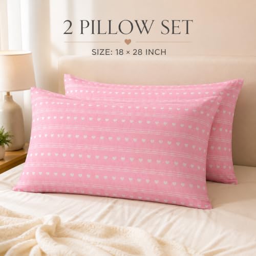 Image of RD TREND Premium Elastic Fitted Bedsheet for Double Bed King Size(78x72x8 Inches) with 2 Pillow Covers Size (18x28 Inches) Color- Pink Heart