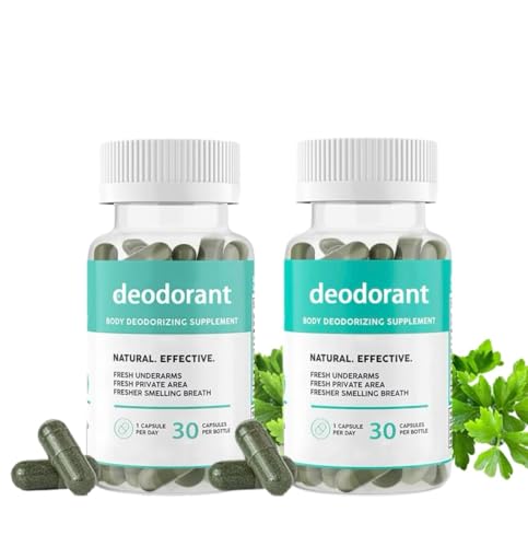 Körperdesodorierendes Nahrungsergänzungsmittel, natürliche Inhaltsstoffe, langanhaltendes Deodorant, natürliche Geruchsbekämpfung, 30 Kapseln