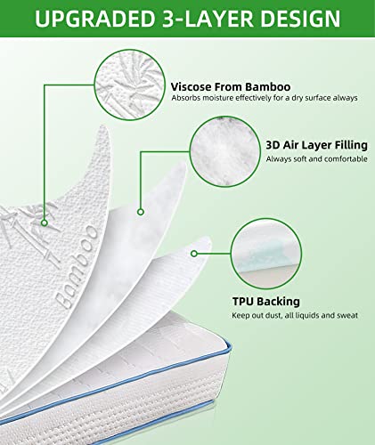 Warmstar 100% Waterproof Twin Mattress Protector, Viscose From Bamboo Twin Size Mattress Cover 3D Air Fabric Breathable Ultra Soft, Noiseless Mattress Bed Cover Washable Fitted 8"-21" Deep Pocket #TOP4