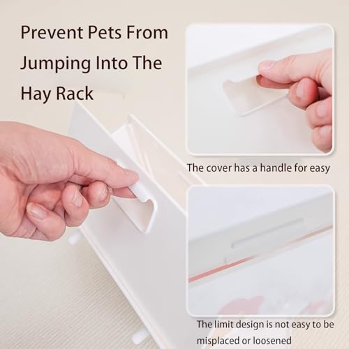 Hanging Rabbit Hay Feeder with Lid - No Waste Slow Feed Hay Rack for Rabbits, Guinea Pigs & Small Pets - Sturdy White Design, Easy to Fill & Clean, Cage Mounted Bunny Hay Holder (Iron mesh Style) - Image 5