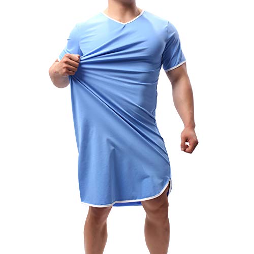 YUFEIDA Men's Nightshirt Cotton Nightwear Comfy Nightgowns Short Sleeve Loose Pajama Sleep Shirt2