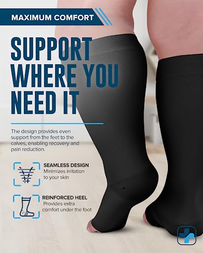 Doctor's Select Toeless Plus Size Compression Socks Wide Calf - Up To 6Xl | 20-30 Mmhg Compression Socks For Women Open Toe #TOP2
